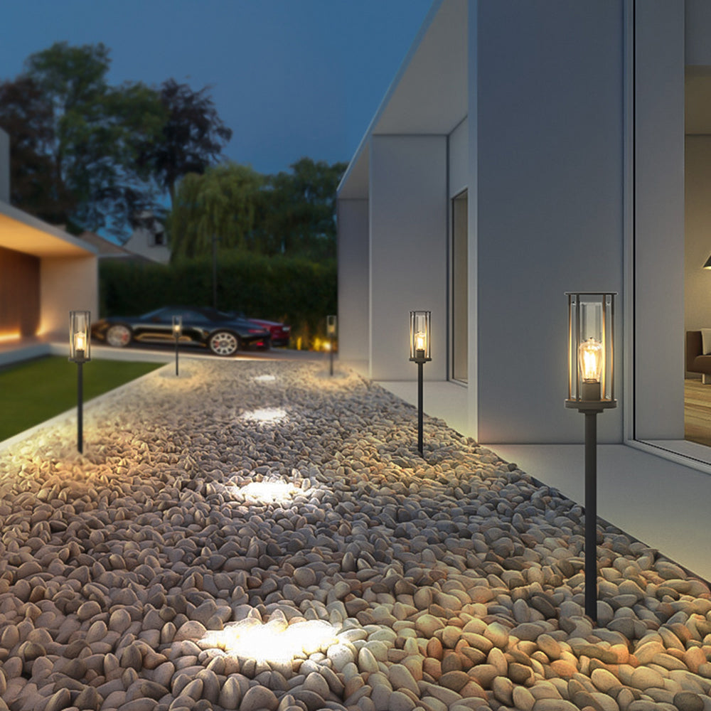 Ray metal Cylindrical Lantern Shaped Solar Outdoor Path Light, negru