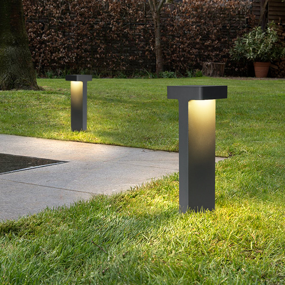 Ray modern metal T-Shaped Solar Outdoor Path Light, negru