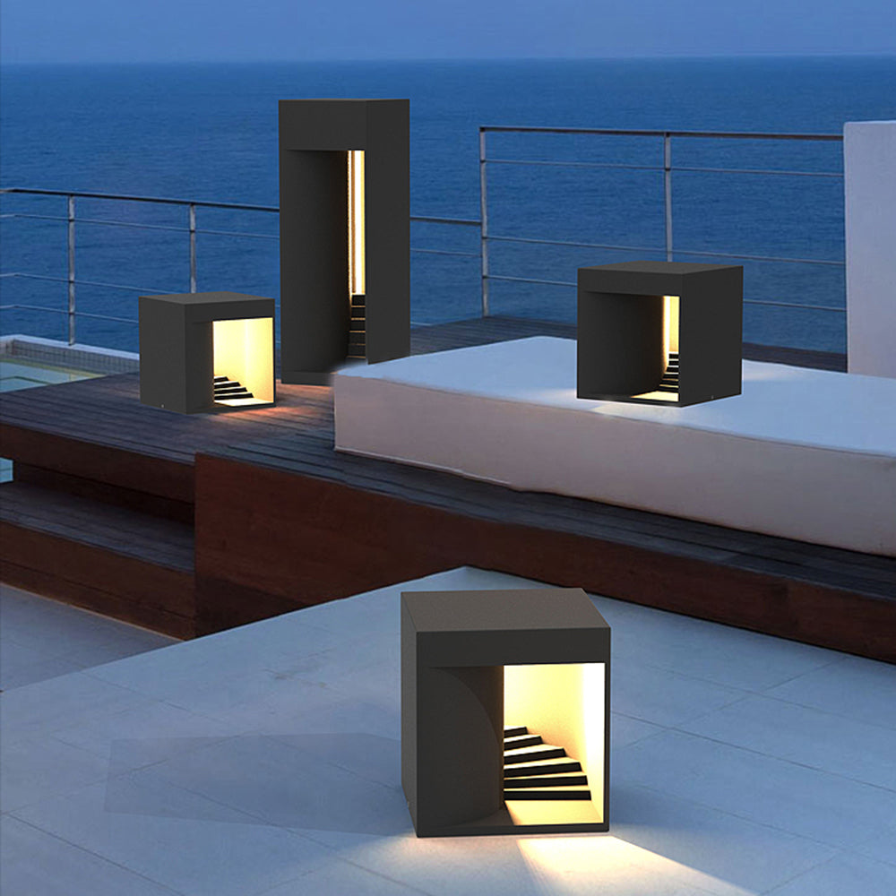 Ray lampă de masă minimalistă impermeabilă cu formă cuboidică recarcabilă/Solar, negru/alb