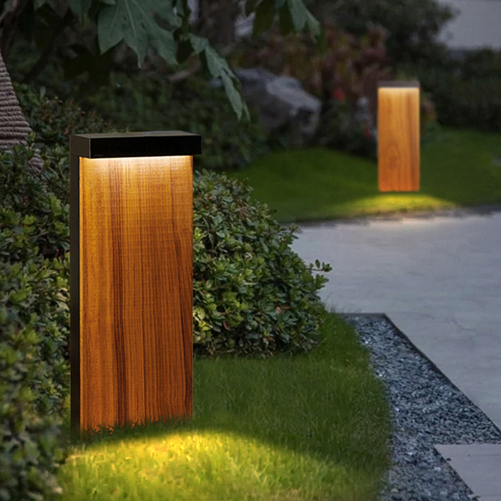 Ray modern metal Rectangular Outdoor Path Light, lemn