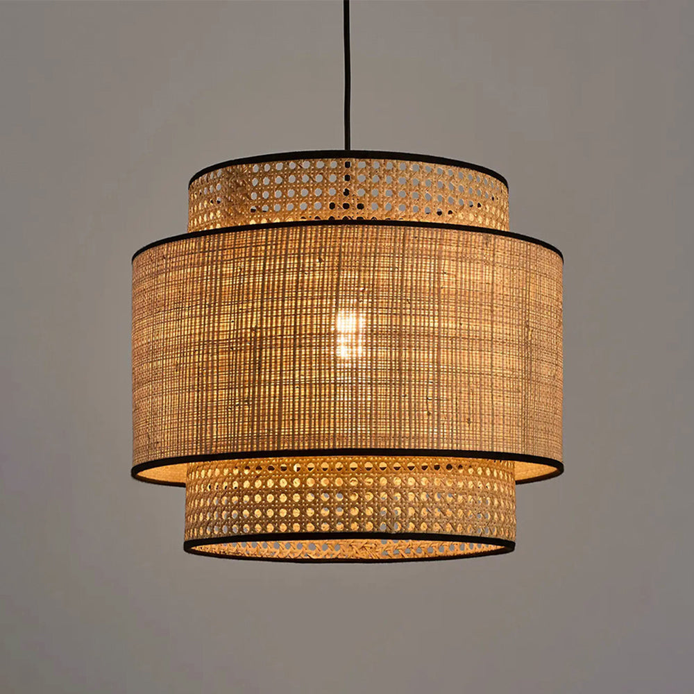 Ritta Wabi Sabi Tri-Layer Cylindrical ratan/metal lampă suspendată, din lemn