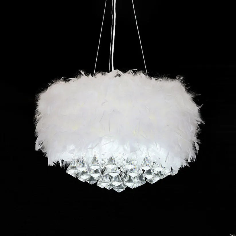 O'Moore candelabru rotund modern de lux, alb, cu pene și cristal