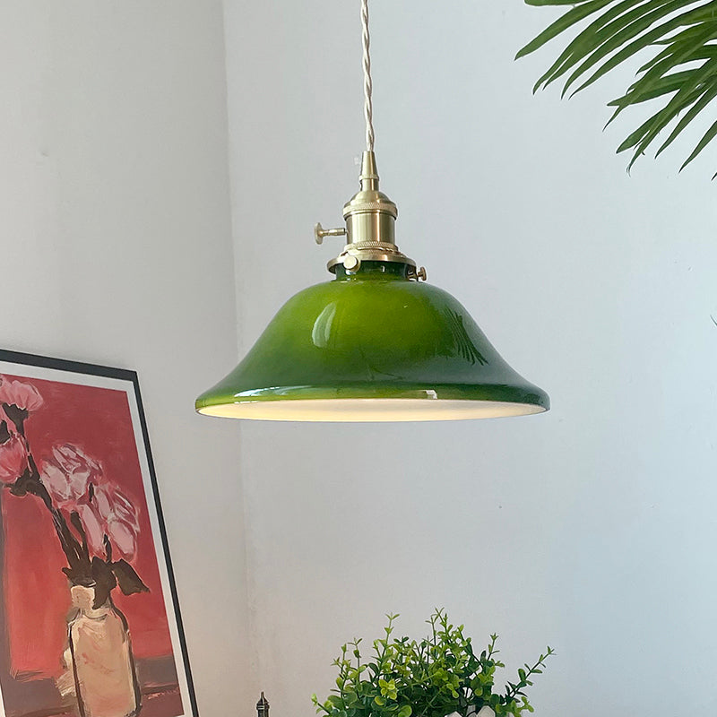 Valentina lampă suspendată verde din cupru și sticlă, rustică, vintage, LED, pentru sufragerie