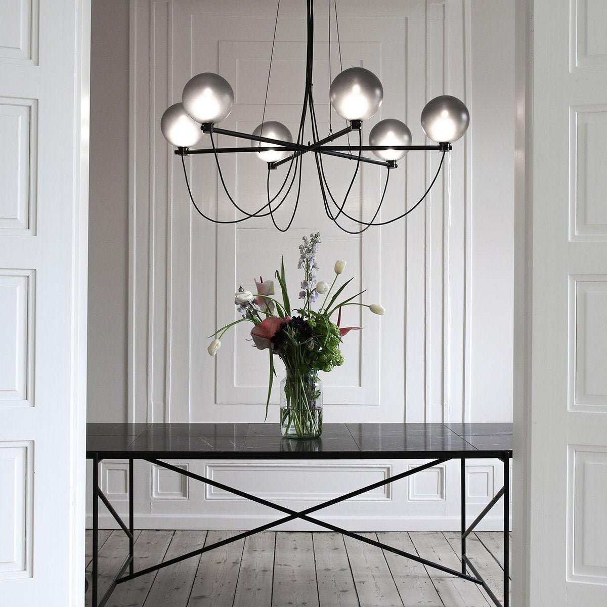 Valentina candelabru modern Nordic din sticlă Sferică, Fum Gri/Albastru