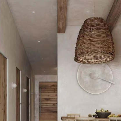 Muto lampă suspendată din ratan, vintage, rustică, LED, pentru living și dormitor