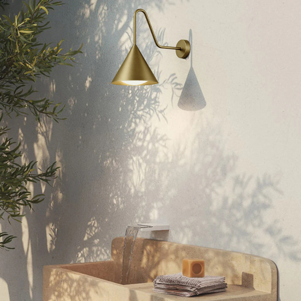 Ray aplică de perete modernă minimalistă conică din metal pentru exterior impermeabil, neagră/aurie