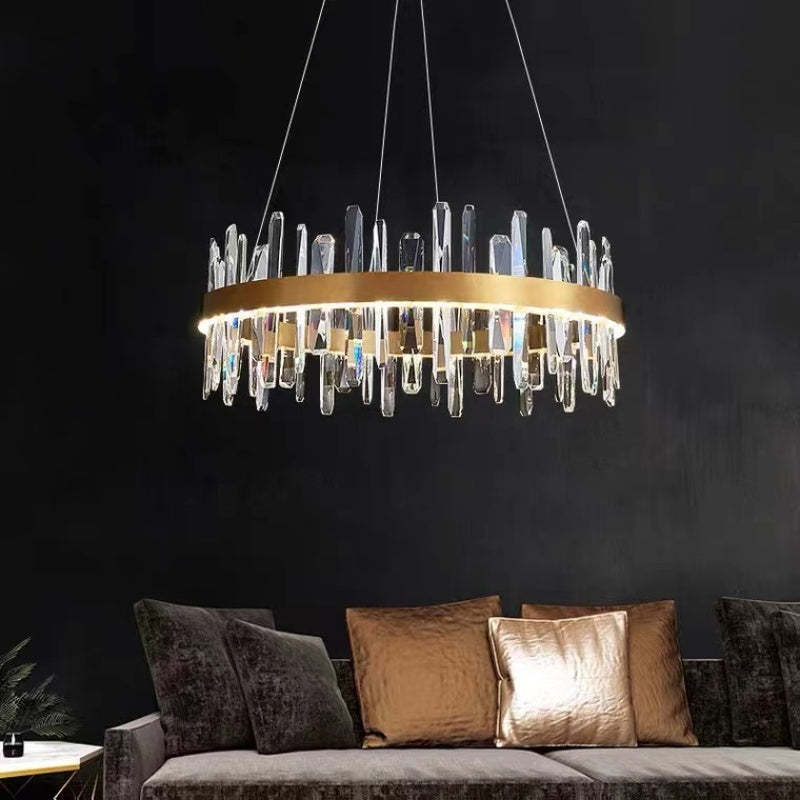 Kristy candelabru negru și auriu din cristal, modern, în formă de inel