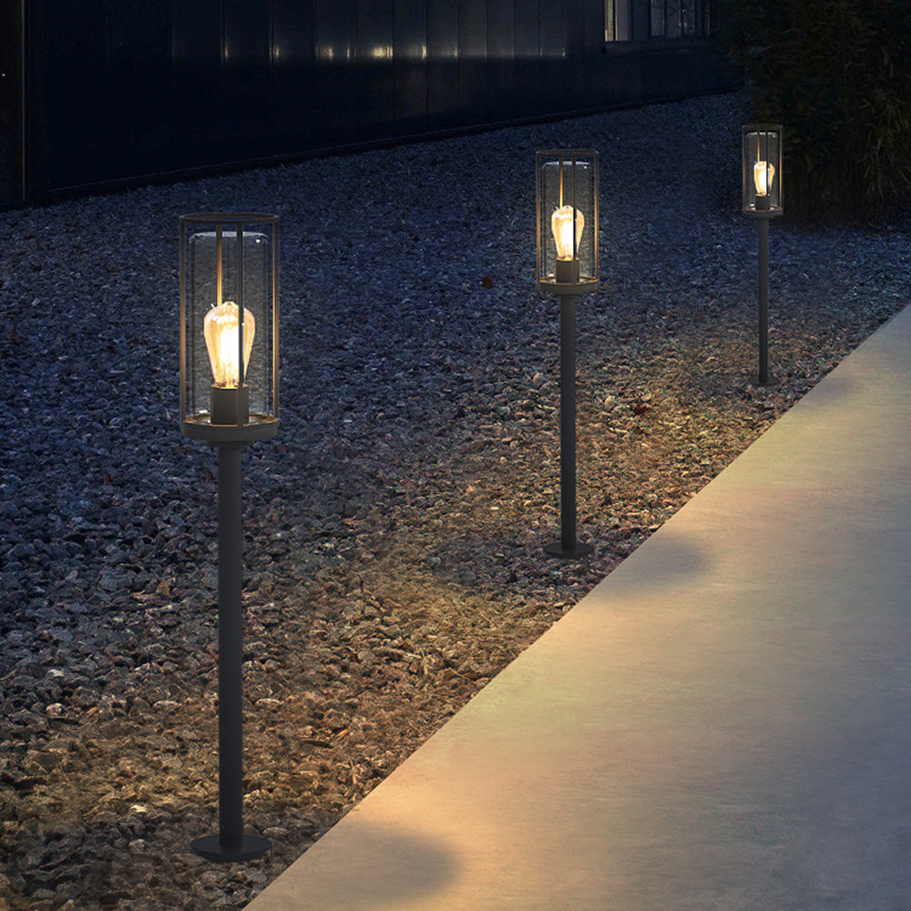 Ray metal Cylindrical Lantern Shaped Solar Outdoor Path Light, negru