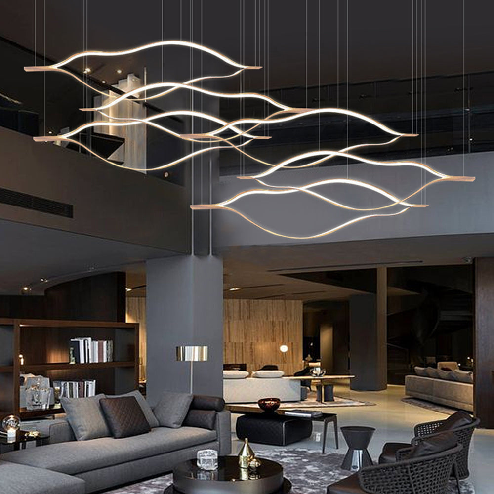 Arisha LED Linear minimalist val cu finisaj în formă de frunză aurie - lampă suspendată