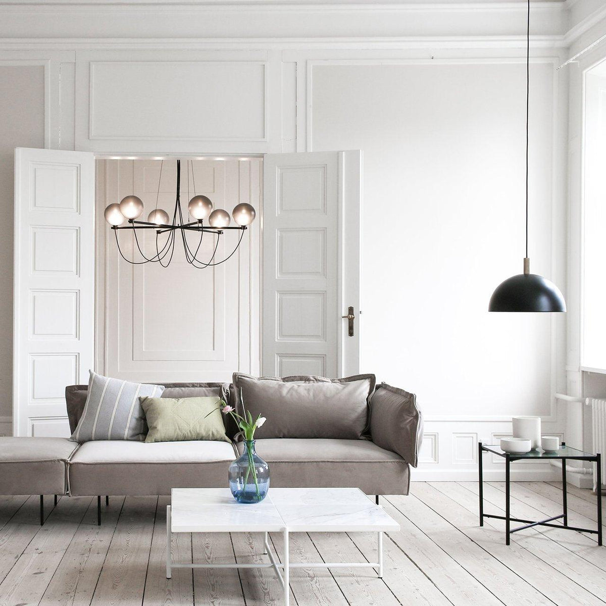 Valentina candelabru modern Nordic din sticlă Sferică, Fum Gri/Albastru