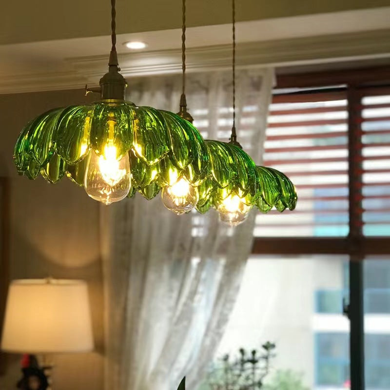 Valentina lampă suspendată retro cu LED din sticlă colorată și metal în formă de floare pentru sufragerie