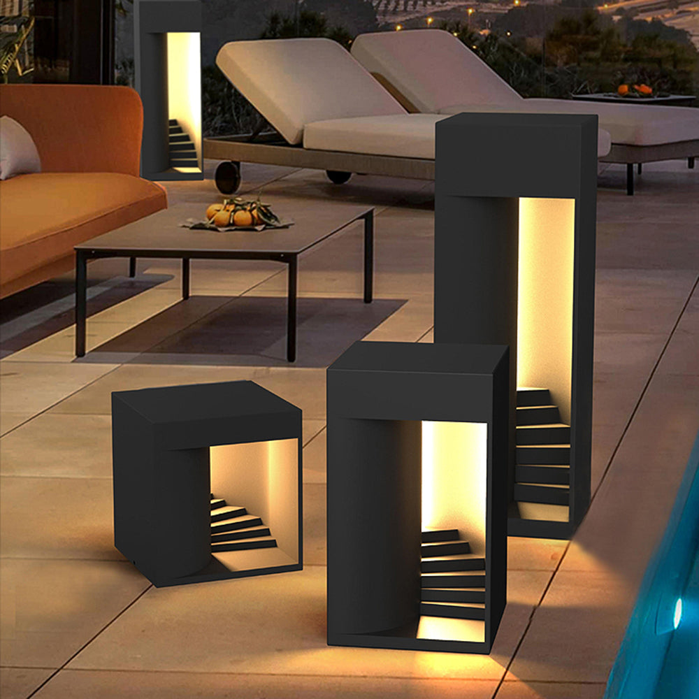 Ray lampă de masă minimalistă impermeabilă cu formă cuboidică recarcabilă/Solar, negru/alb