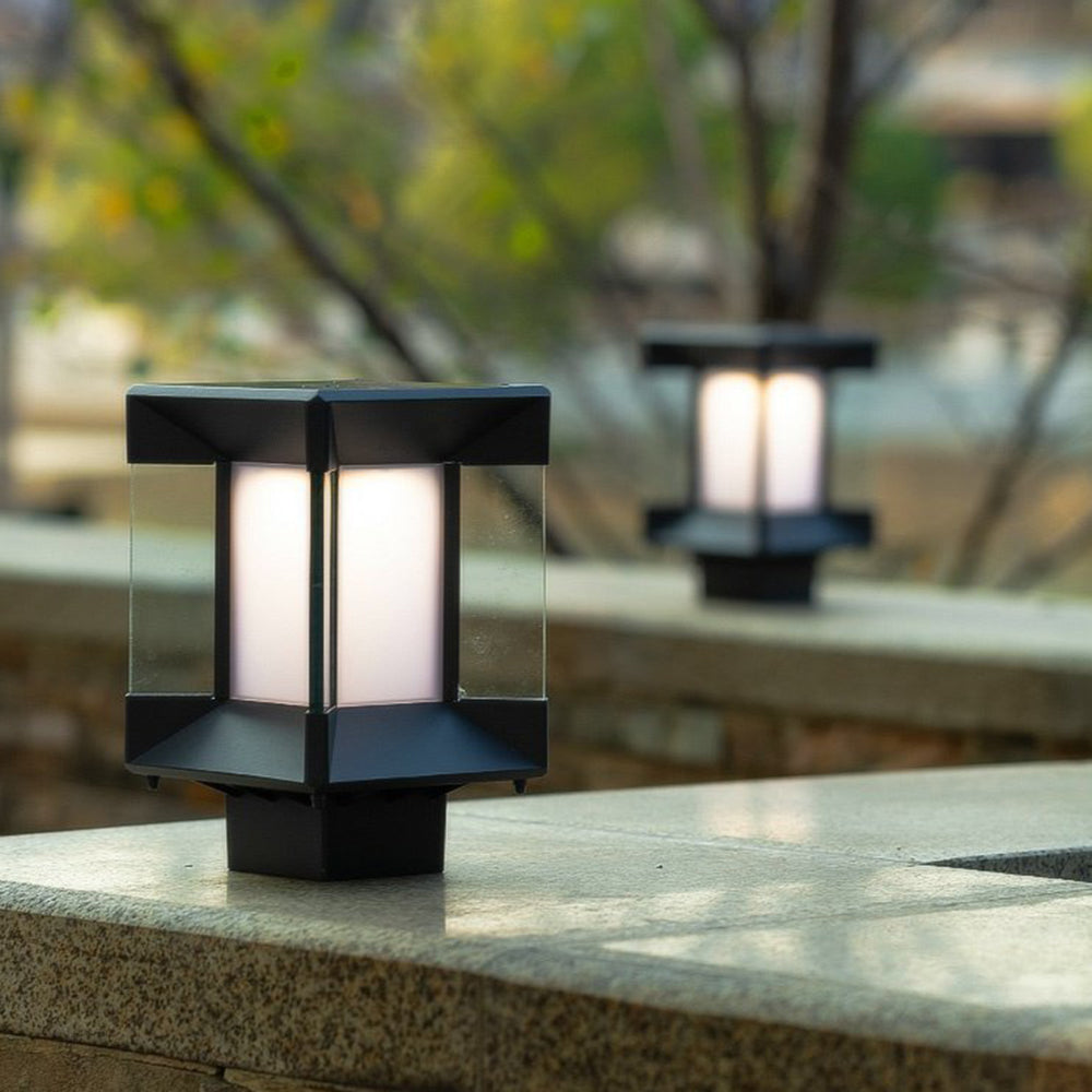 Ray modern Rectangular metal sticlă Outdoor Lamp, negru/negru-auriu