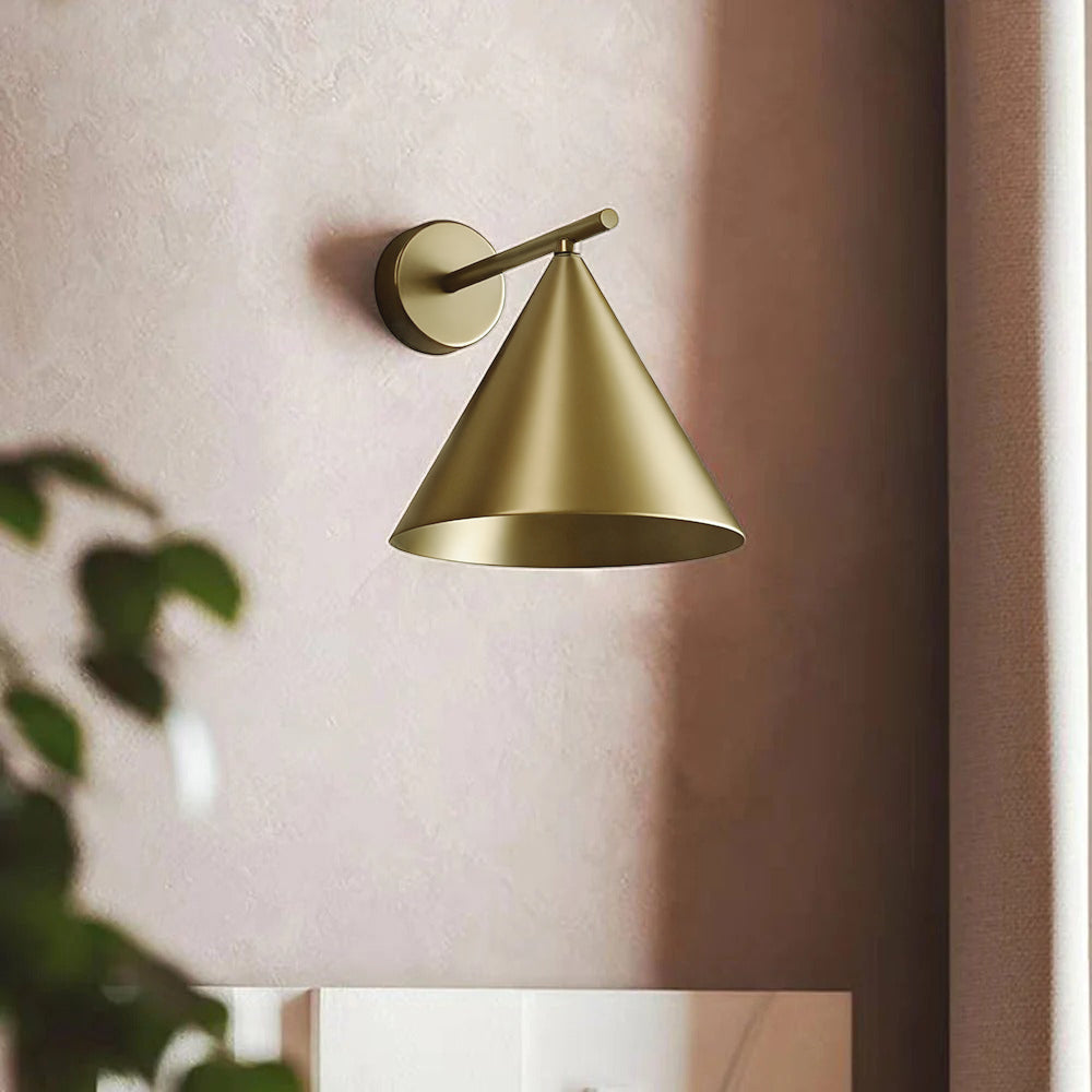 Ray aplică de perete modernă minimalistă conică din metal pentru exterior impermeabil, neagră/aurie