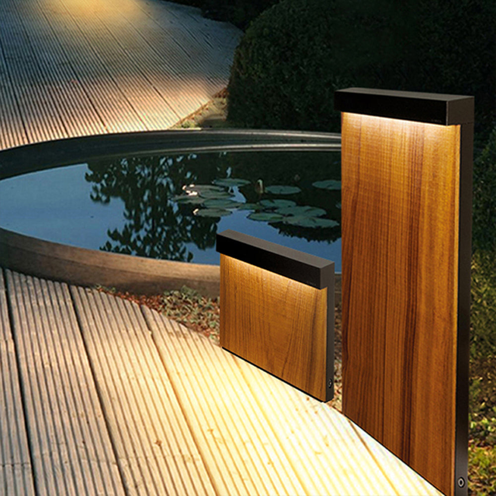 Ray modern metal Rectangular Outdoor Path Light, lemn