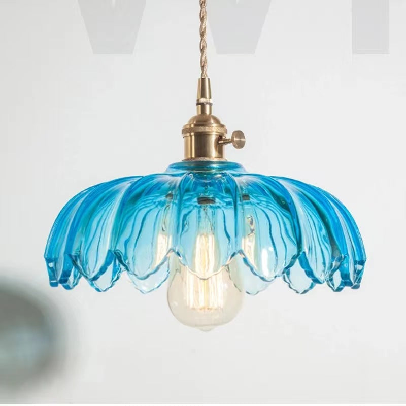 Valentina lampă suspendată retro cu LED din sticlă colorată și metal în formă de floare pentru sufragerie
