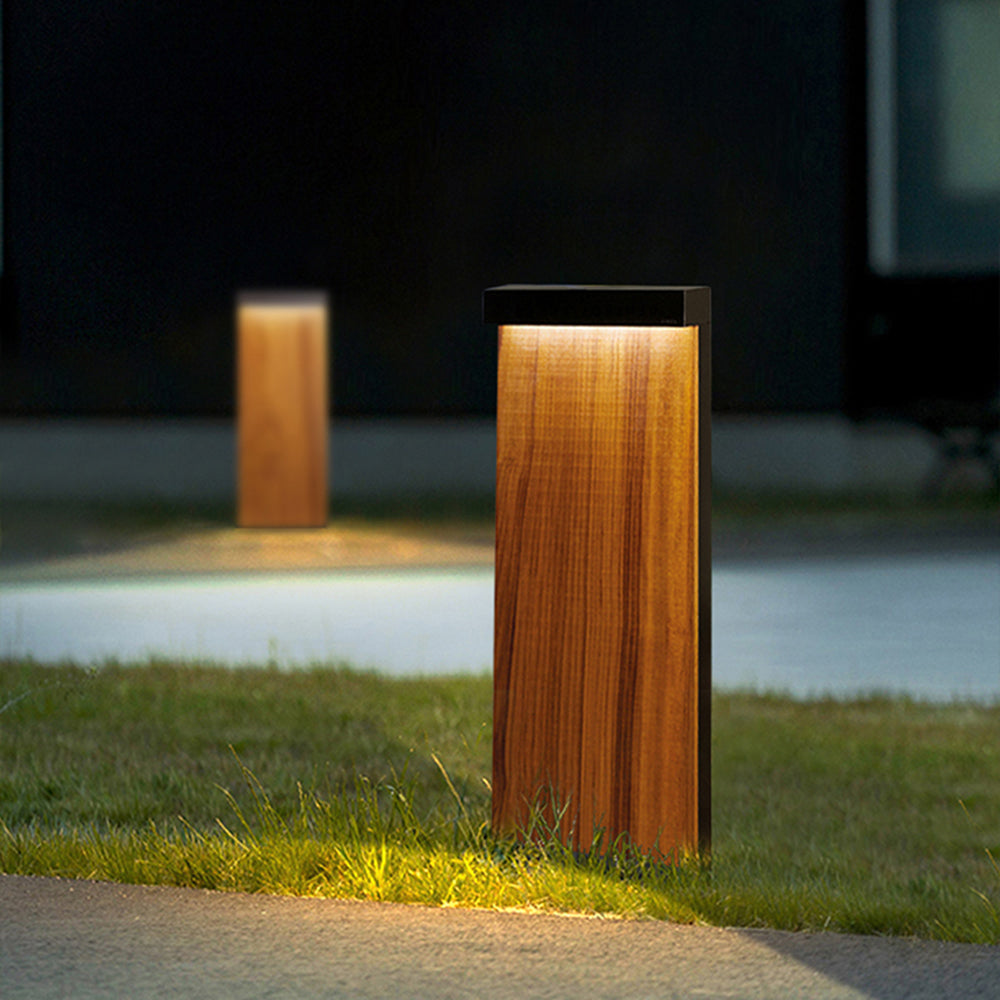 Ray modern metal Rectangular Outdoor Path Light, lemn