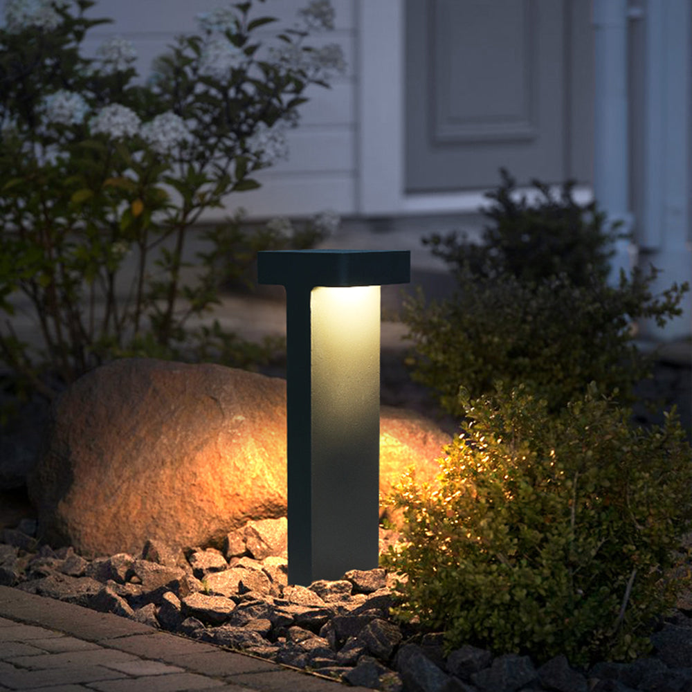 Ray modern metal T-Shaped Solar Outdoor Path Light, negru