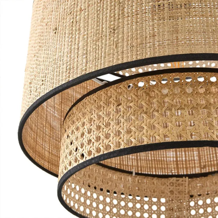 Ritta Wabi Sabi Tri-Layer Cylindrical ratan/metal lampă suspendată, din lemn