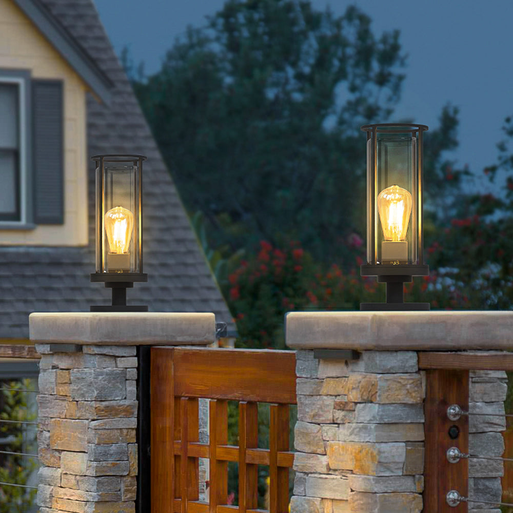 Ray metal Cylindrical Lantern Shaped Solar Outdoor Path Light, negru
