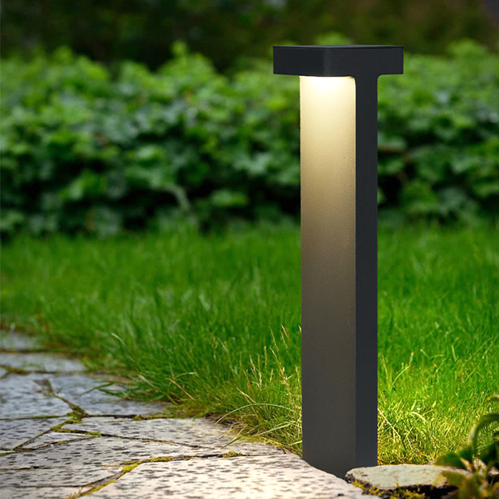 Ray modern metal T-Shaped Solar Outdoor Path Light, negru
