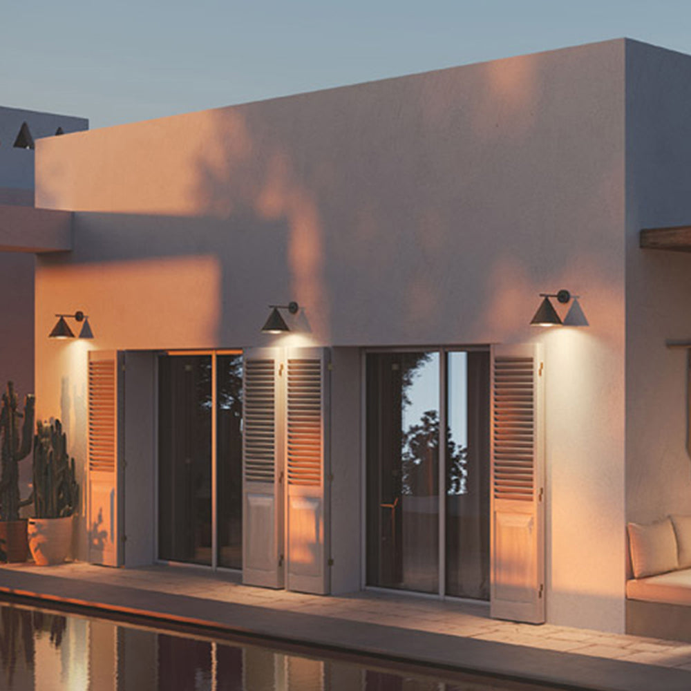 Ray aplică de perete modernă minimalistă conică din metal pentru exterior impermeabil, neagră/aurie