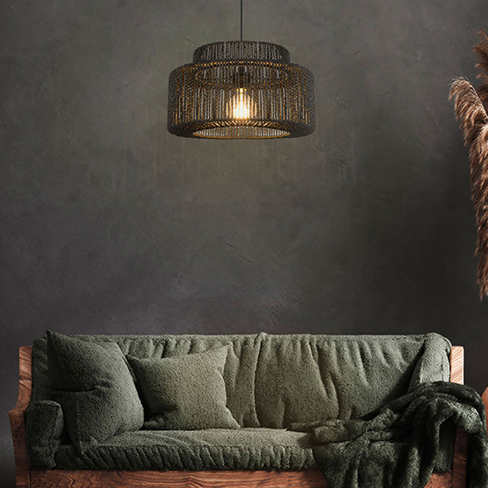 Muto lampă suspendată Farmhouse Retro Rustic Tambur, neagră