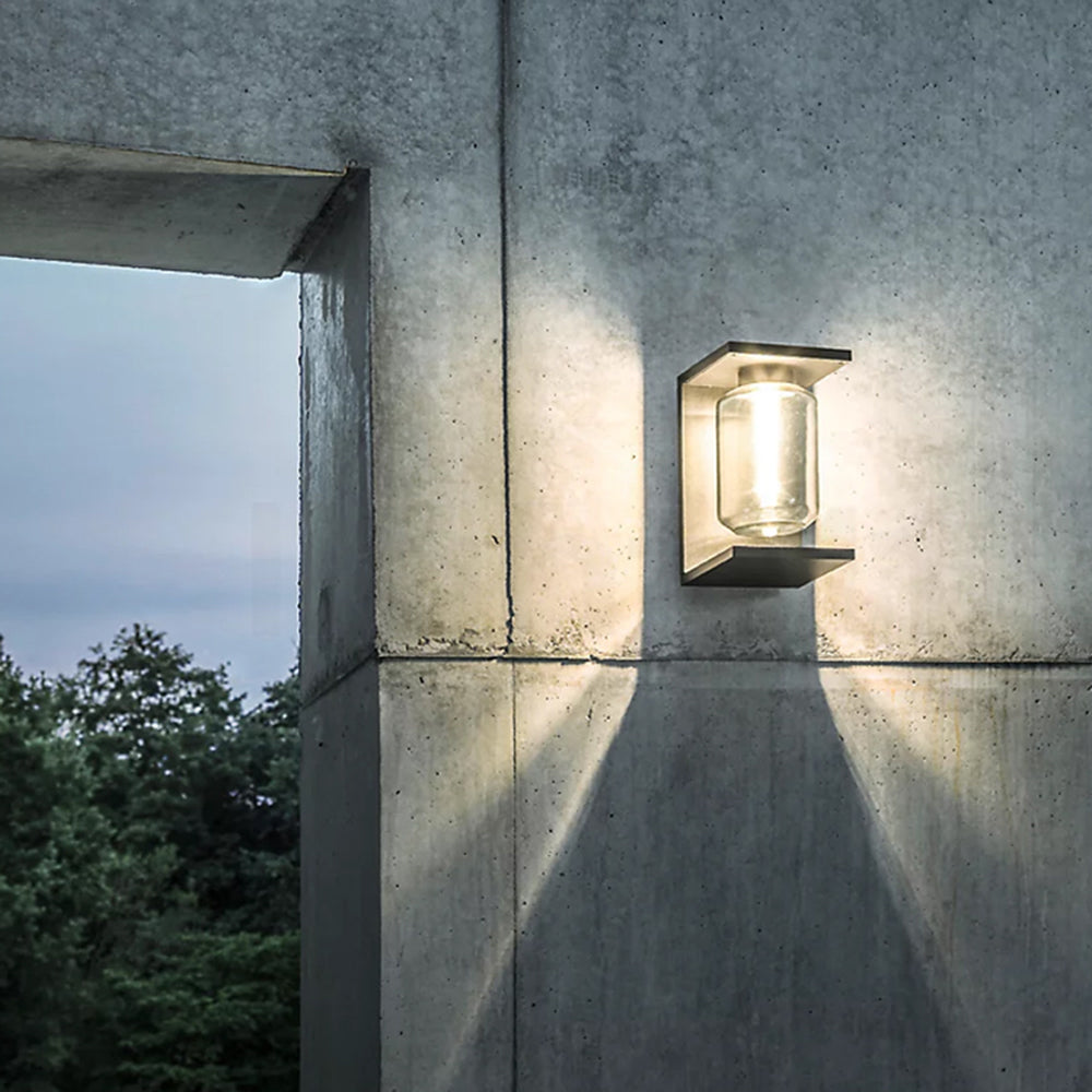Ray modernă dreptunghiulară din metal/sticlă lanternă solară pentru exterior impermeabilă aplică de perete neagră/gri