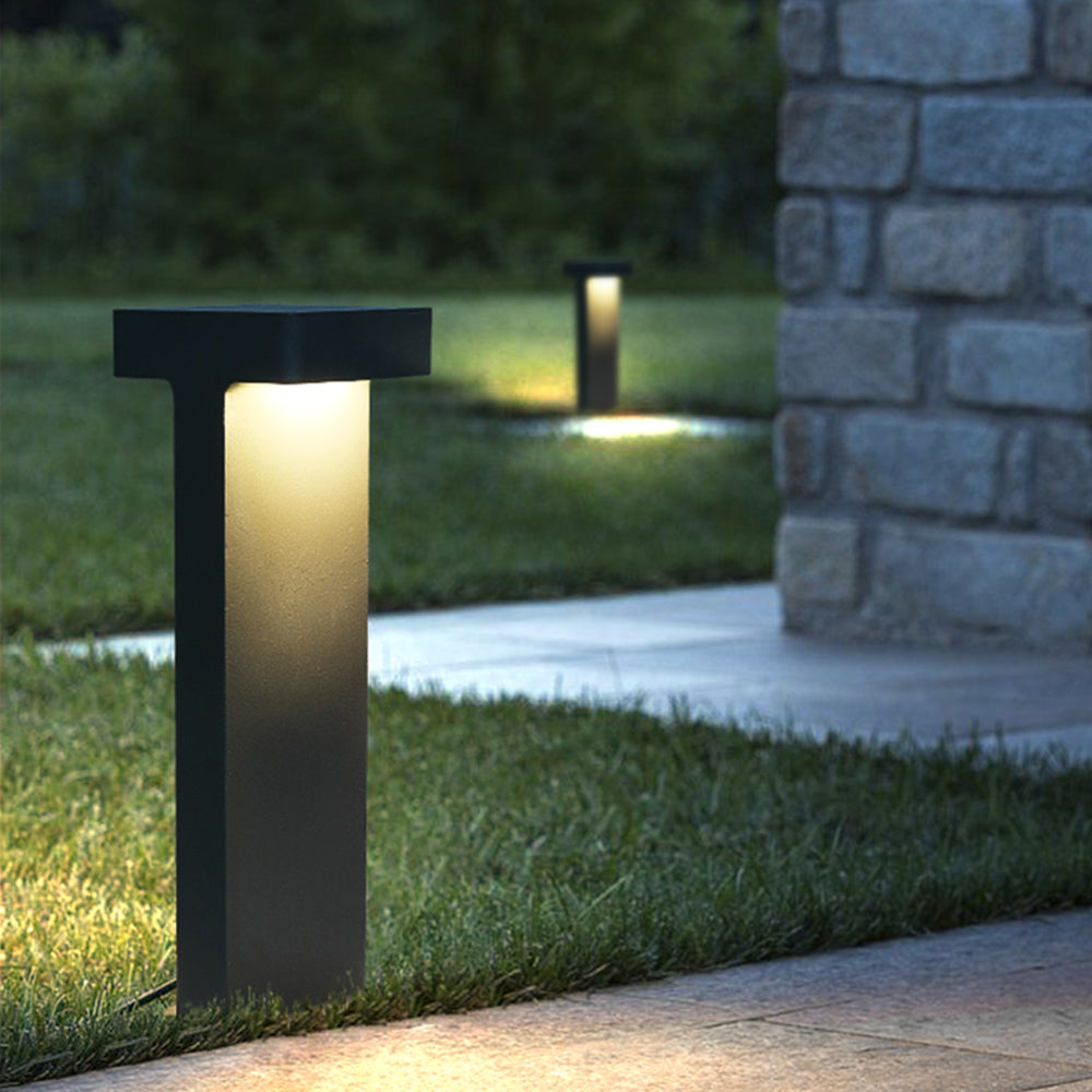 Ray modern metal T-Shaped Solar Outdoor Path Light, negru