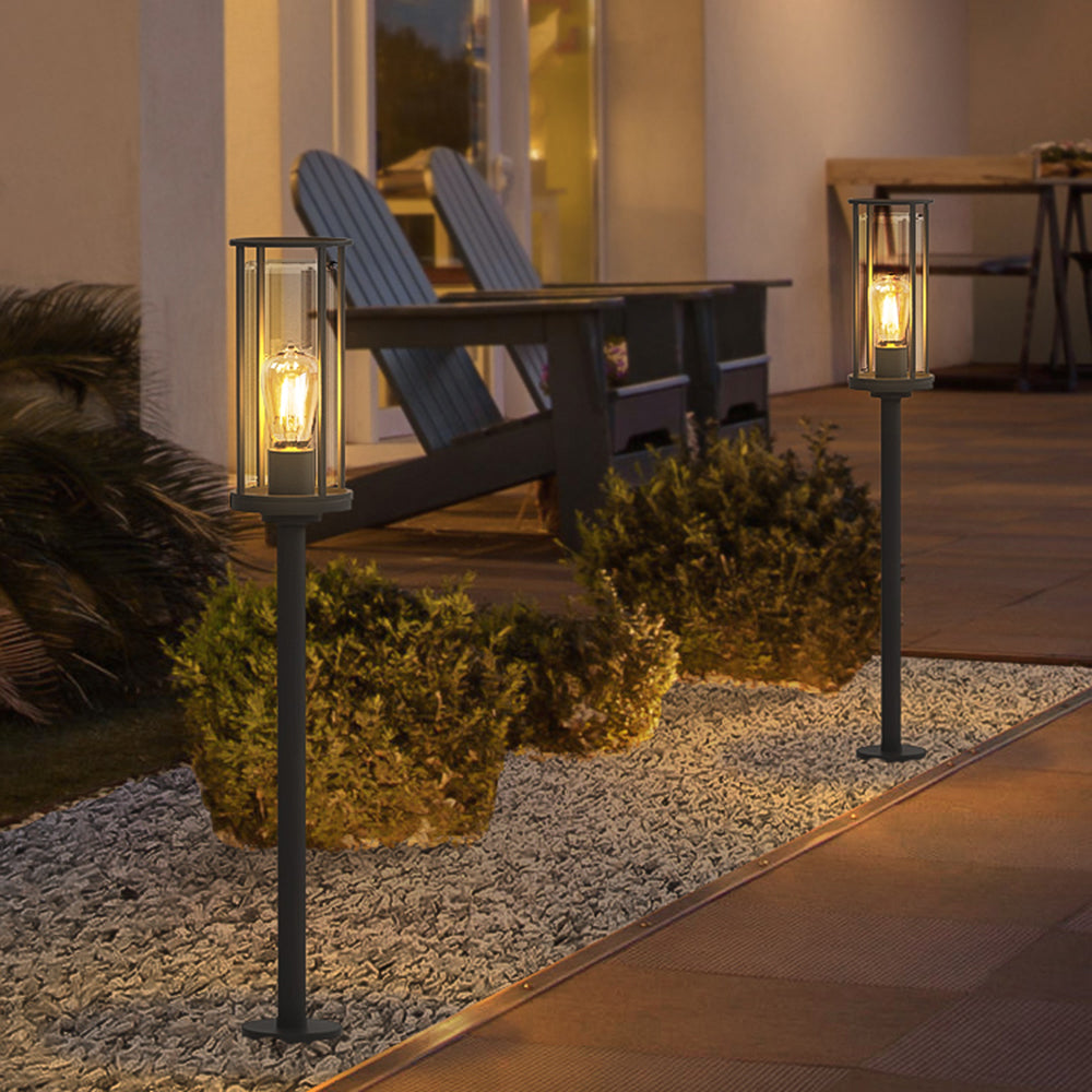 Ray metal Cylindrical Lantern Shaped Solar Outdoor Path Light, negru
