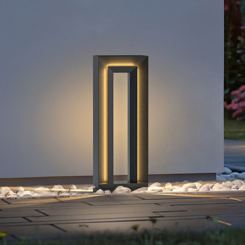 Ray lampă de drum pentru exterior modern din metal gol dreptunghiular solar, negru