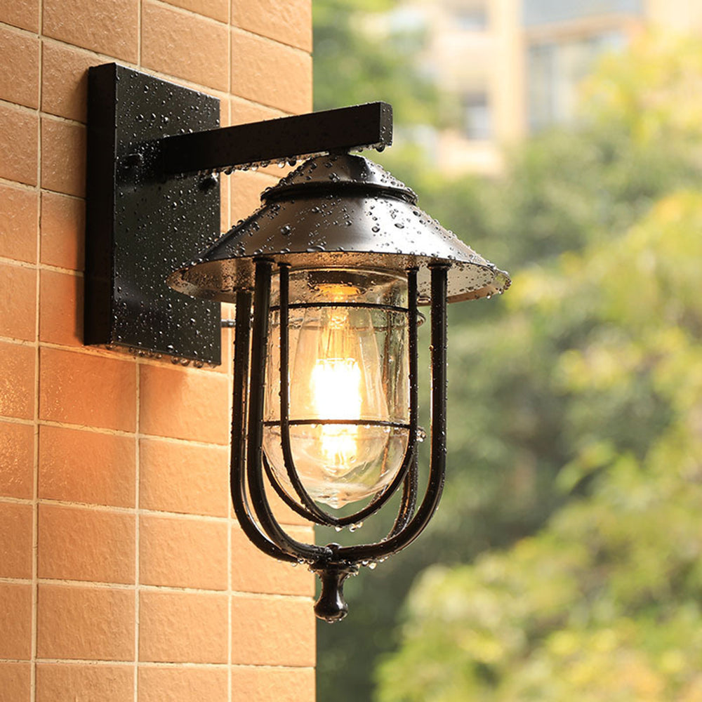 Ray, aplică de perete pentru exterior în formă de lanternă vintage din metal, negru