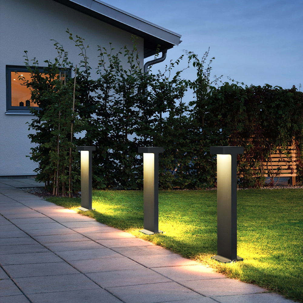 Ray modern metal T-Shaped Solar Outdoor Path Light, negru
