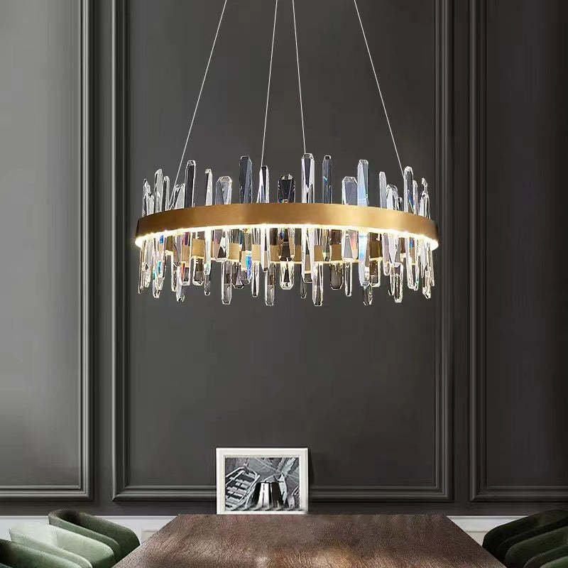Kristy candelabru negru și auriu din cristal, modern, în formă de inel