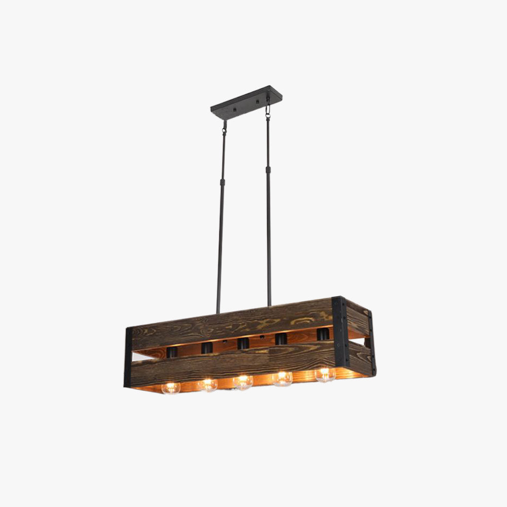 Silva Retro Rectangular metal & lemn lampă suspendată, 5 surse de lumină, 2 Stil