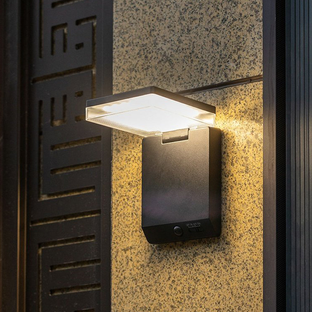 Ray aplică de perete pentru exterior modern minimalist cu senzor dreptunghiular solar impermeabil, negru