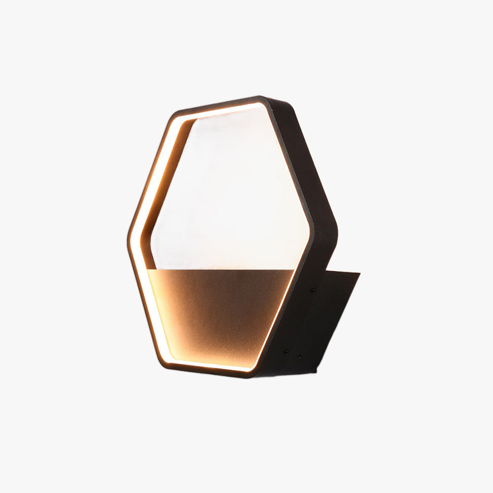 Ray aplică de perete pentru exterior minimalist cu abajur hexagonal și raft din metal negru