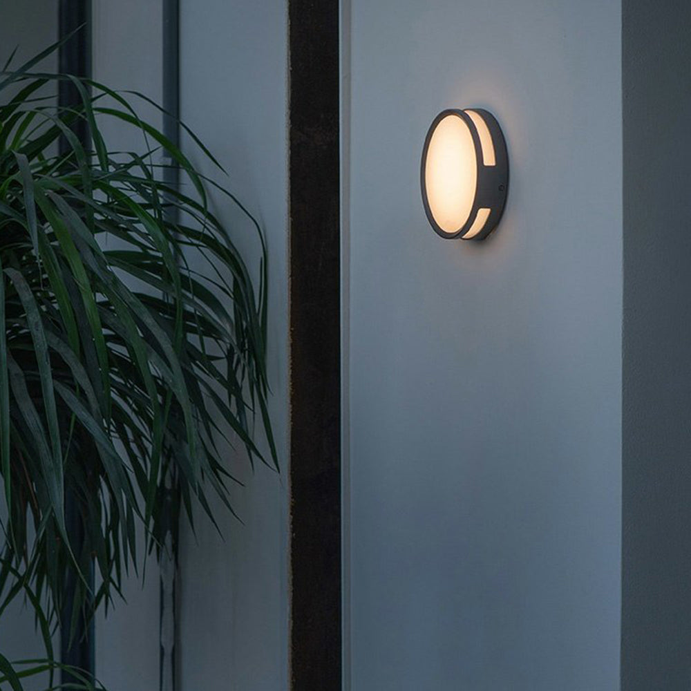 Ray aplică de perete modernă rotundă din metal/acrilic impermeabilă pentru exterior, neagră