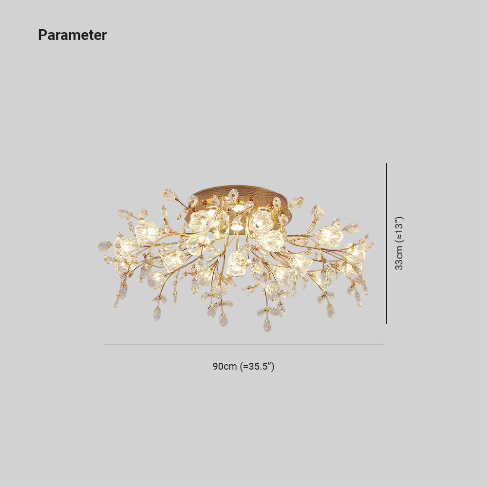 Arisha plafonieră aplicată Art Deco Elegantă cu flori din cristal auriu