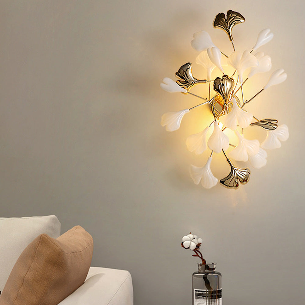 Olivia Decorative floare în stil ceramic alb aurit aplică de perete