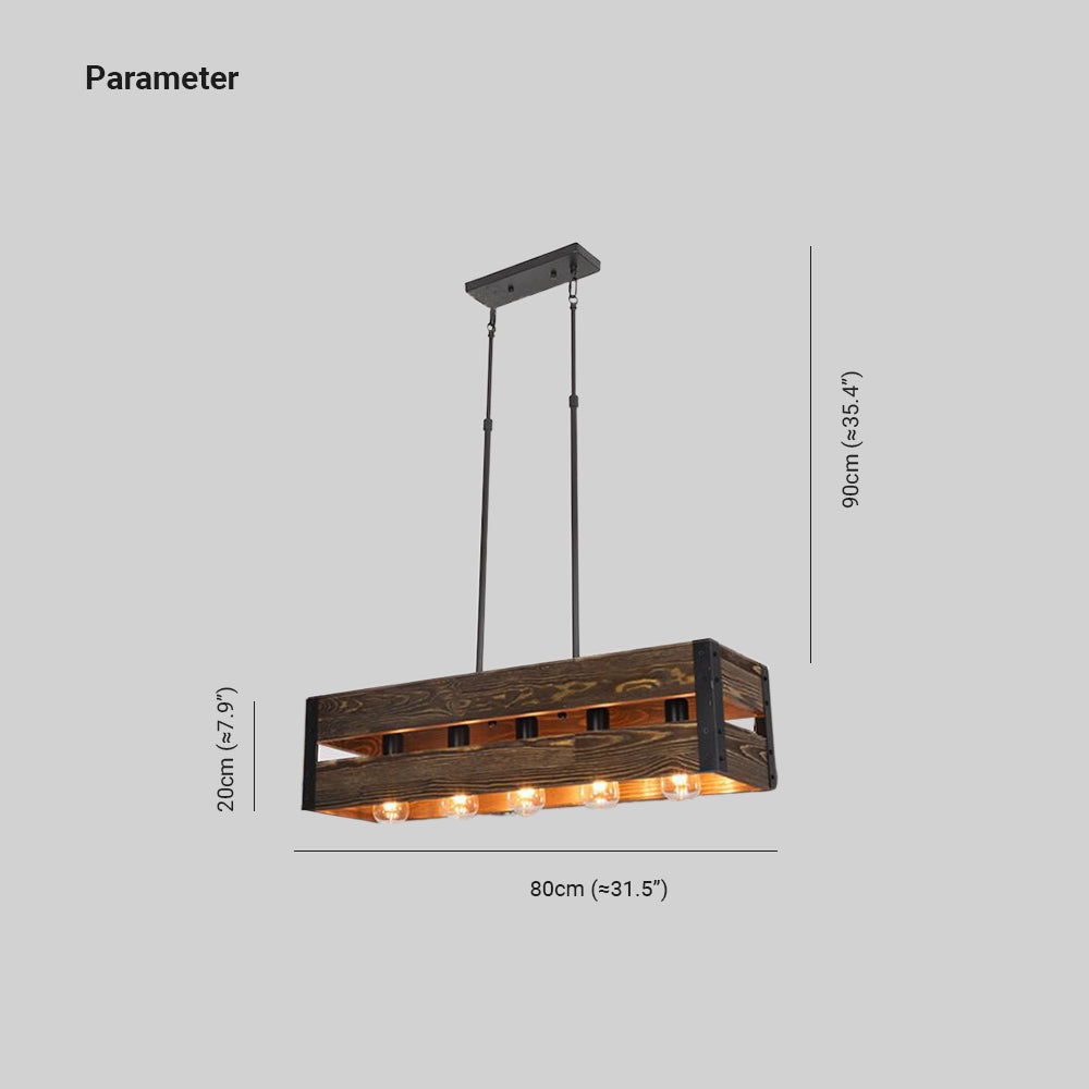 Silva Retro Rectangular metal & lemn lampă suspendată, 5 surse de lumină, 2 Stil
