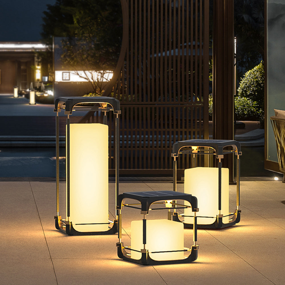 Ray Simple Cube/Cuboid Outdoor lampadar, cu conexiune electrică fixă/Solar, negru