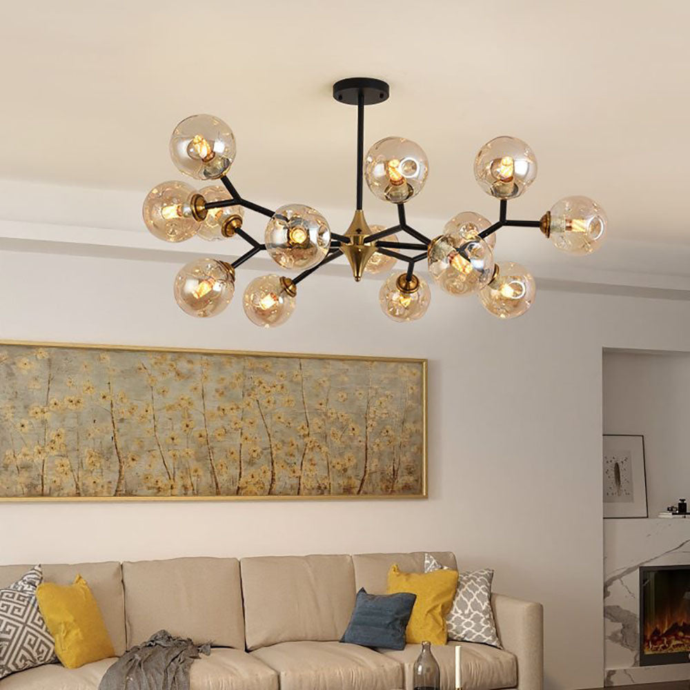 Valentina candelabru ambră din sticlă, în stil Art Deco, cu bule