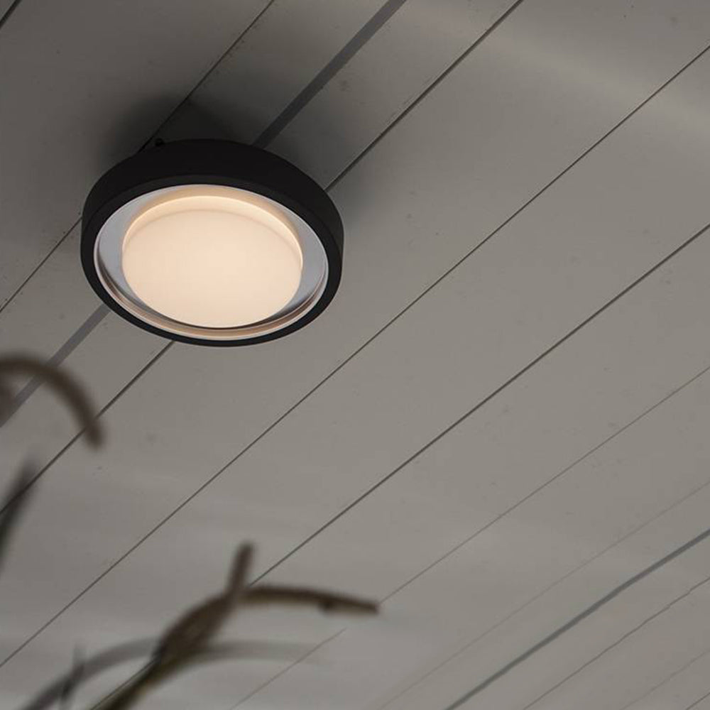 Ray aplică de perete pentru exterior neagră din metal, modernă, circulară, cu disc