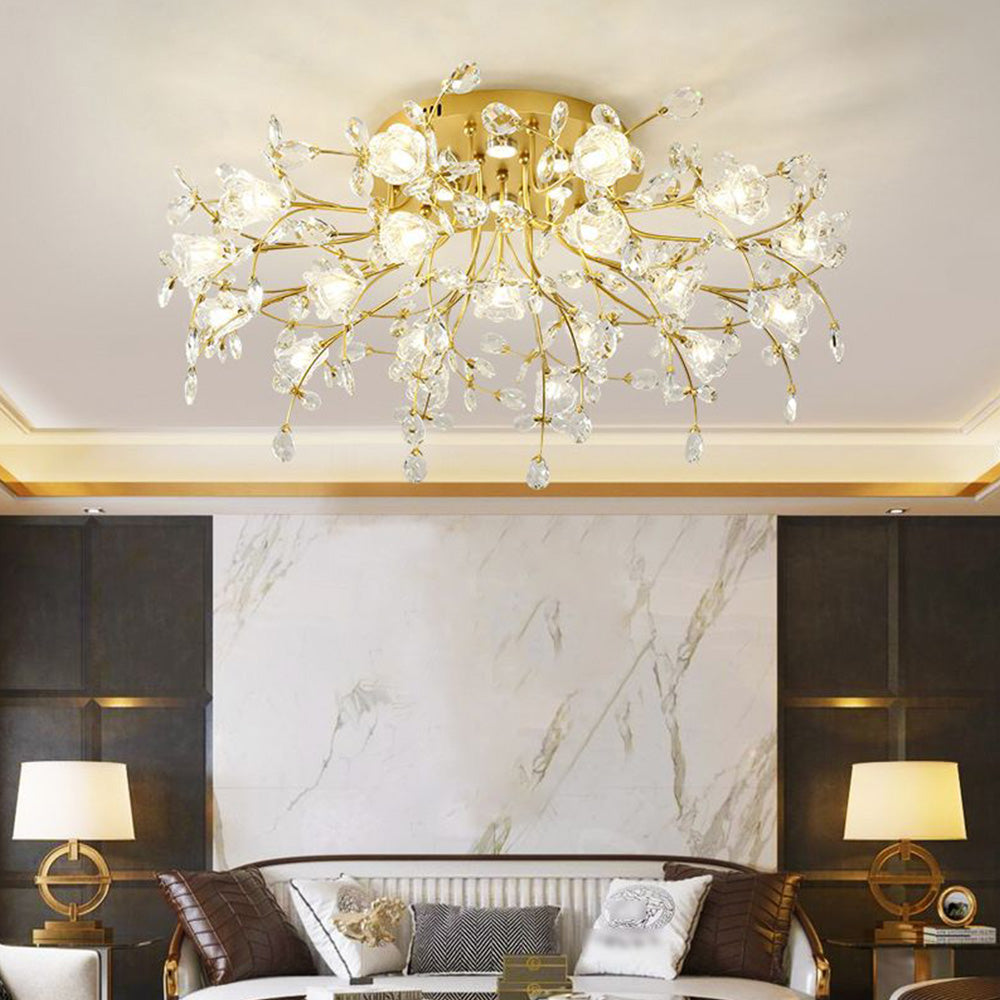 Arisha plafonieră aplicată Art Deco Elegantă cu flori din cristal auriu