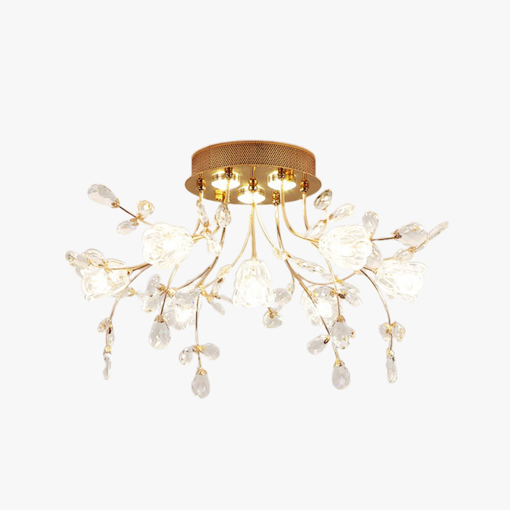 Arisha plafonieră aplicată Art Deco Elegantă cu flori din cristal auriu