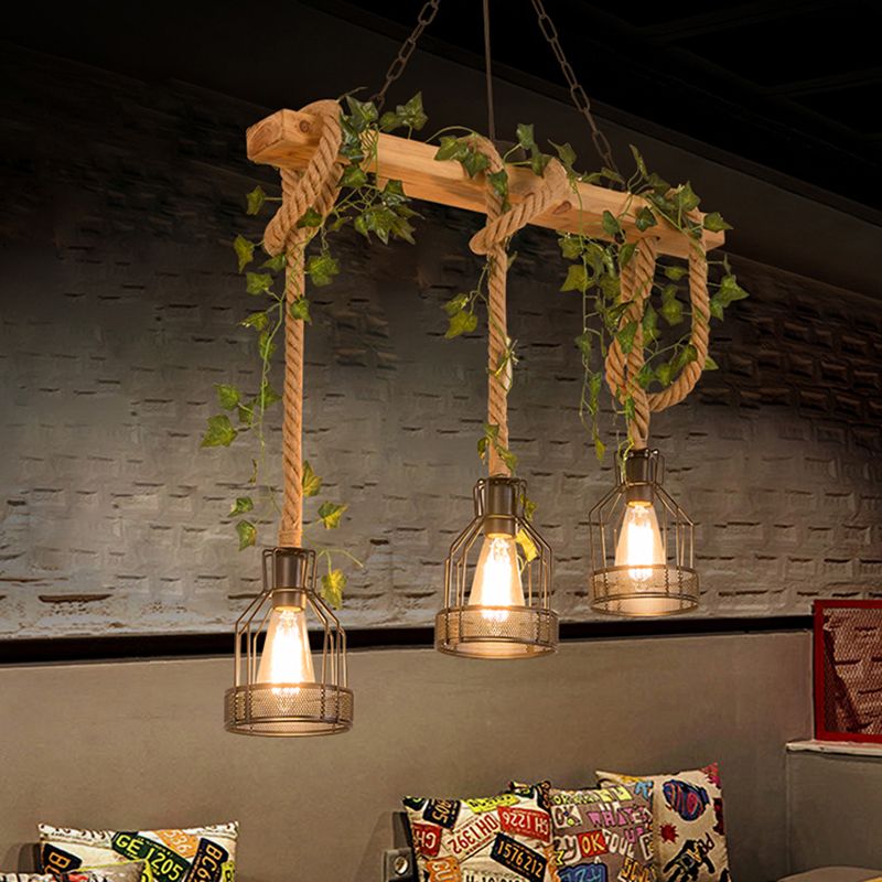 Epoch lampă suspendată cu structură de grinzi din lemn în stil vintage cu închidere 3/5 surse de lumină