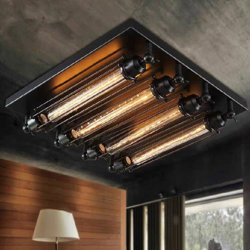 Austin plafonieră aplicată metal tubular vintage neagră pentru living