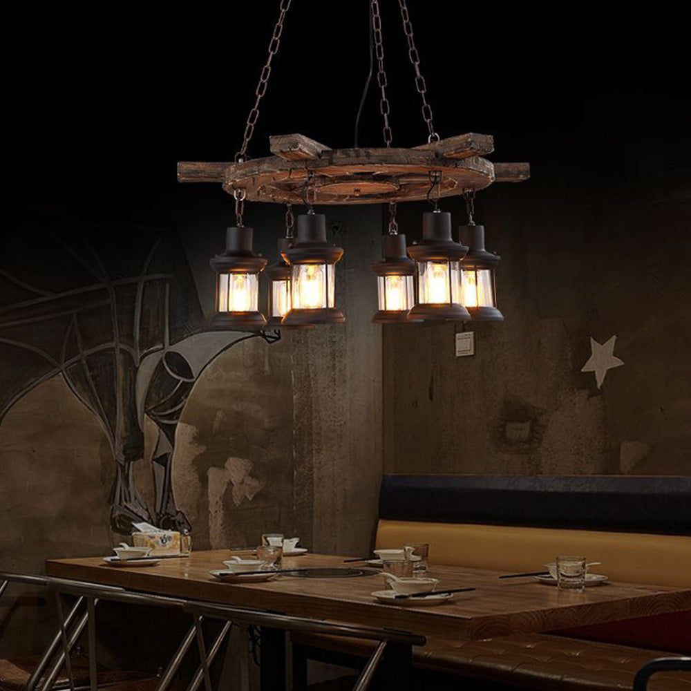 Epoch lampă suspendată Retro Gherghină din metal și lemn, 6 surse de lumină