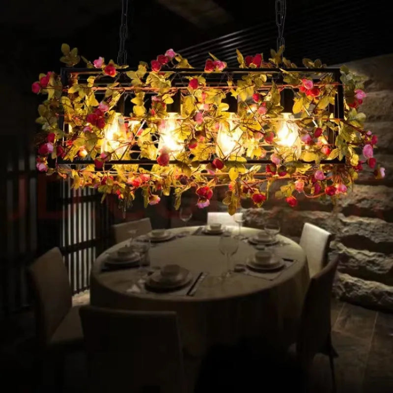 Ritta lampă suspendată Rustic Art Deco cu plante artificiale dreptunghiulare